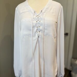 bebe Elegant White Lace-Up Blouse